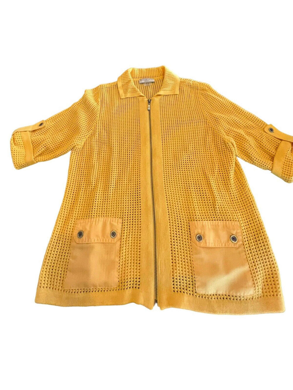 Allison Daley Golden Rod Crochet Shirt Jacket Roll Tab Sz Petite M Zip 1087.2